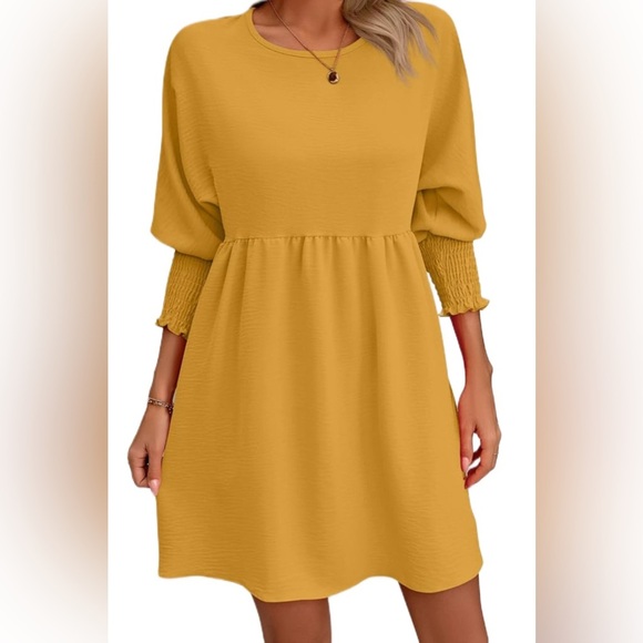 New Women’s Batwing Long Sleeve Tunic Dress Crew Neck Flowy Swing Mini - Picture 1 of 5